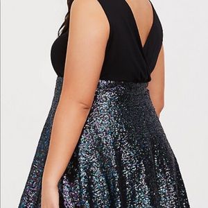 special occasion black sequin skater dress